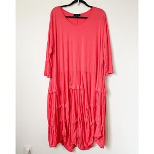 Comfy USA Coral Crinkle Scoop Neck Tiered 3/4 Sleeve Dress Womens 2X